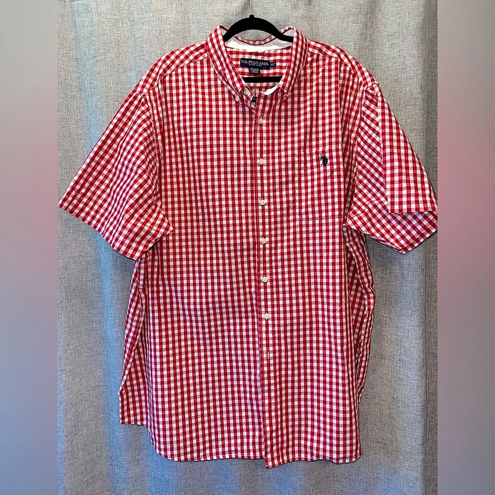 U.S. Polo Assn. Red Gingham Button-Down Shirt 3XLT NWT - Picture 2 of 7